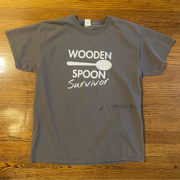 Gray Wooden Spoon Survivor Funny Graphic T-Shirt - Picture 1 of 6